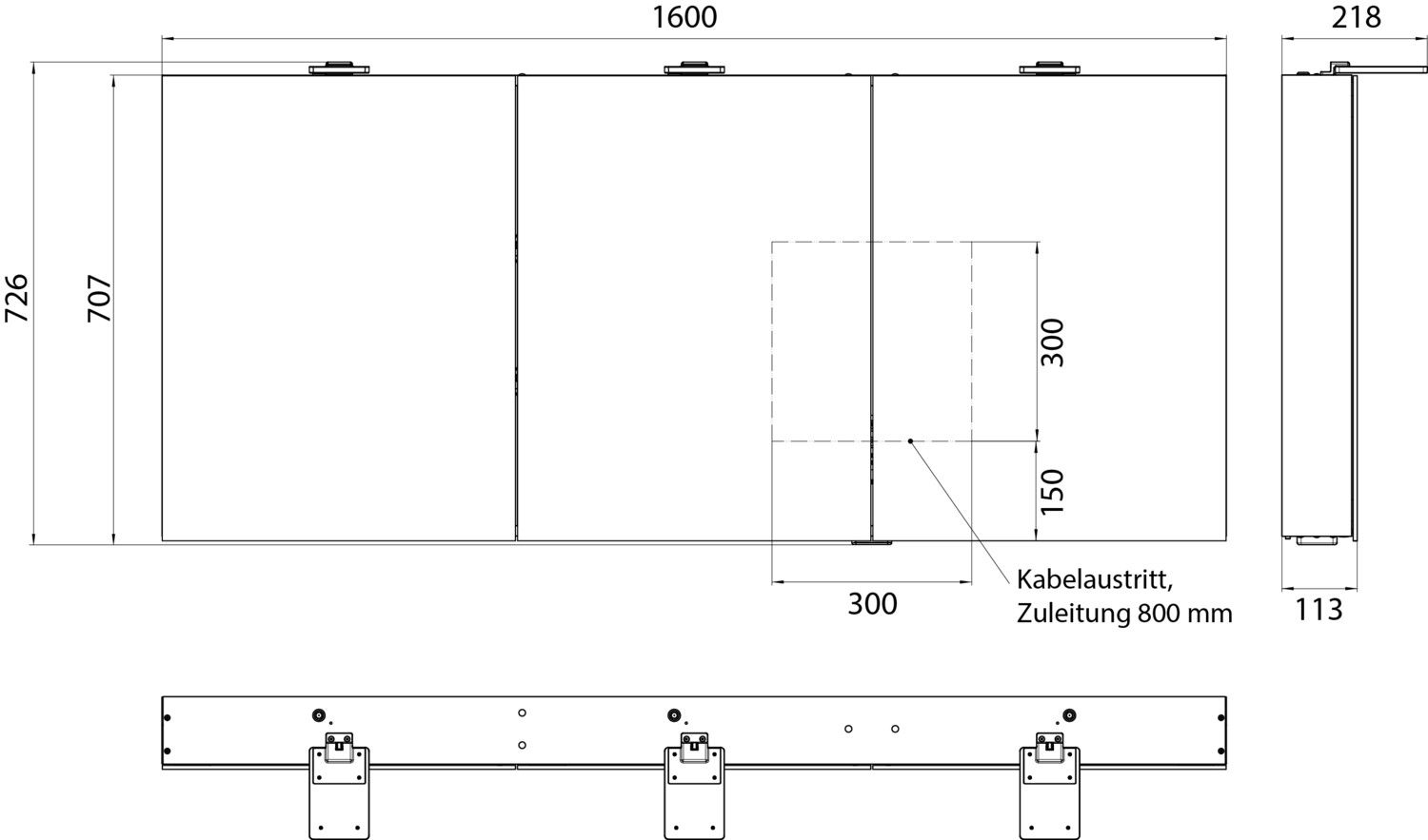 EMCO Aufputz-Lichtspiegelschrank flat 2 Style 1600x721mm, LED-Aufsatzleuchte, 3-türig, Aluminium
