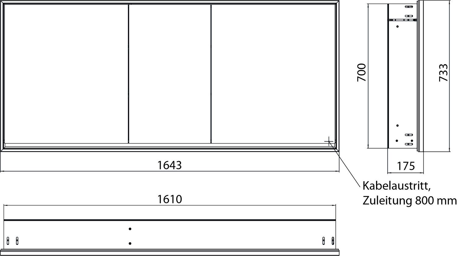 EMCO Unterputz-Lichtspiegelschrank Loft 1600x733mm, LED, 3-türig, aluminium/weiss