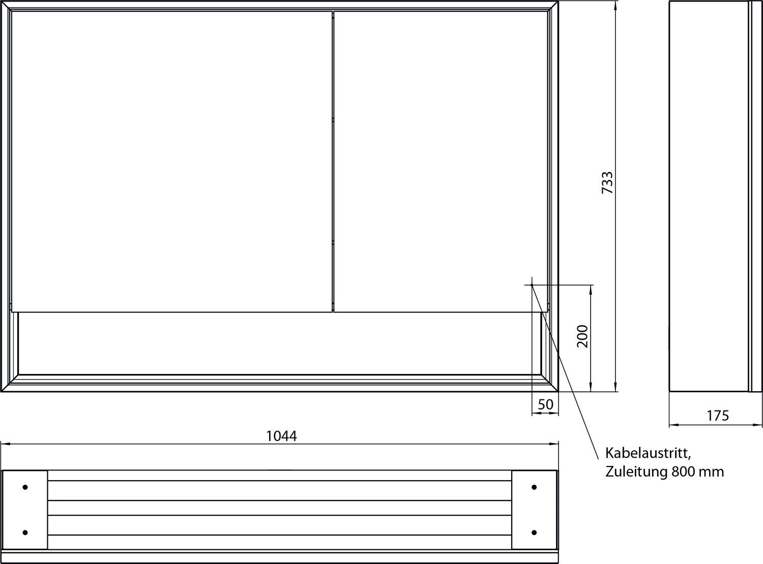 EMCO Aufputz-Lichtspiegelschrank Loft 1000x733mm mit Unterfach, LED, 2-türig breite Tür links, aluminium/spiegel