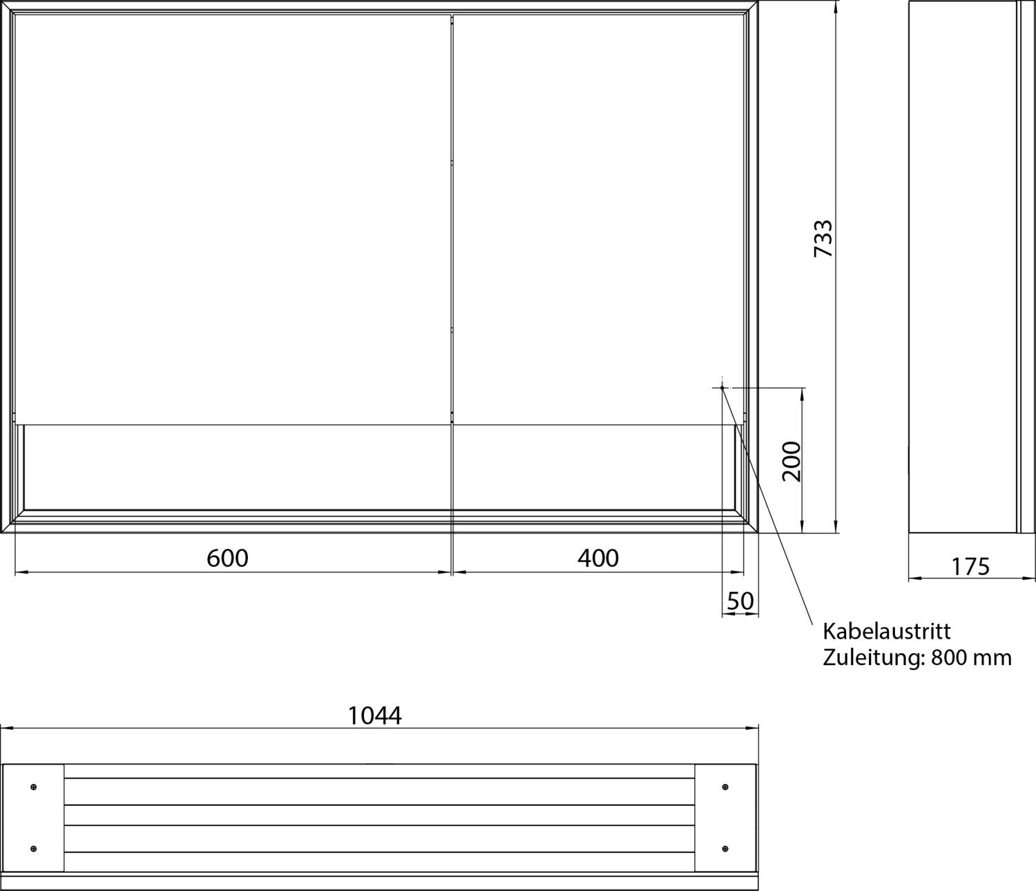 EMCO Aufputz-Lichtspiegelschrank Loft 1000x733mm mit Unterfach, LED, 2-türig breite Tür links, aluminium/spiegel