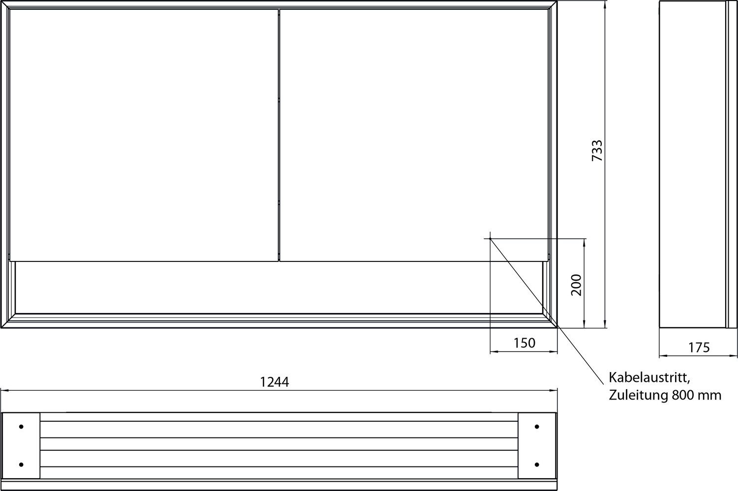 EMCO Aufputz-Lichtspiegelschrank Loft 1200x733mm, mit Unterfach, LED, 2-türig, aluminium/spiegel