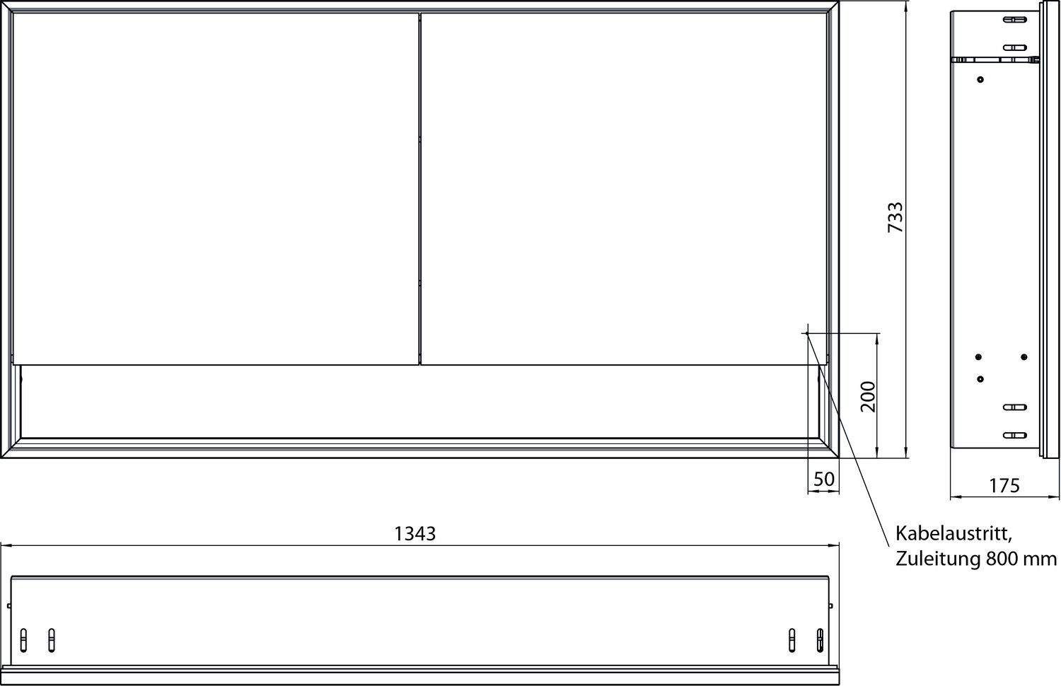 EMCO Unterputz-Lichtspiegelschrank Loft 1300x733mm, mit Unterfach, LED, 2-türig, aluminium/spiegel