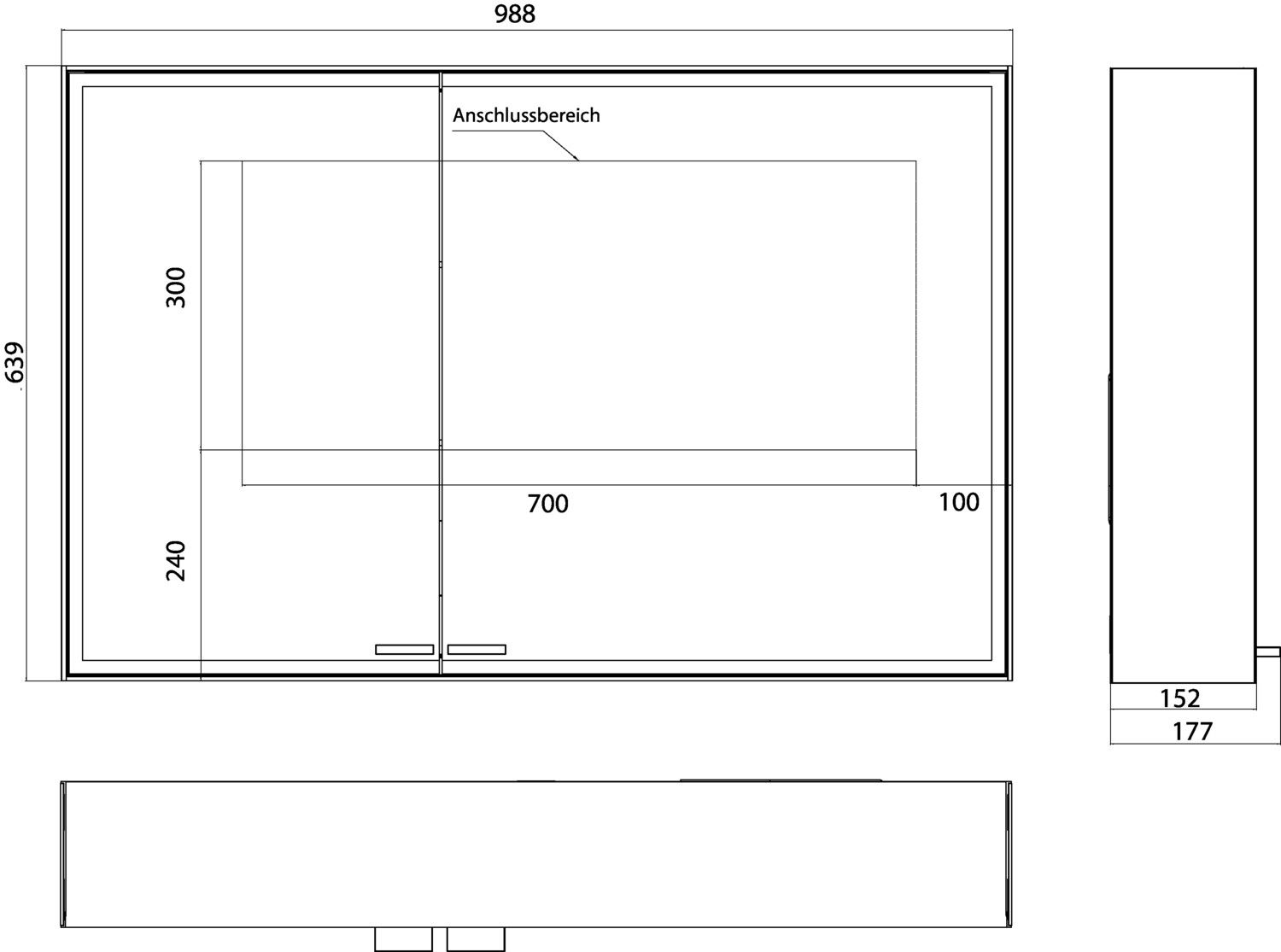 EMCO Aufputz-Lichtspiegelschrank prestige 2 988x639mm, aluminium, breite Tür rechts, ohne lightsystem
