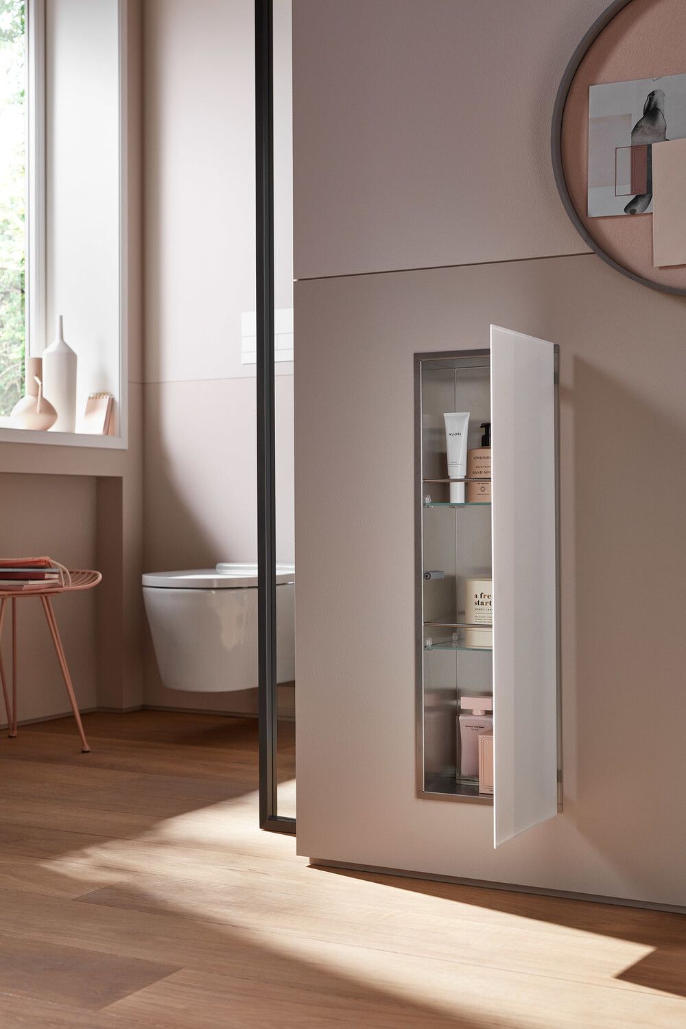 EMCO Unterputz-Schrankmodul Asis pure 730mm, 1 Tür, Türanschlag rechts, Glasfront, schwarz matt