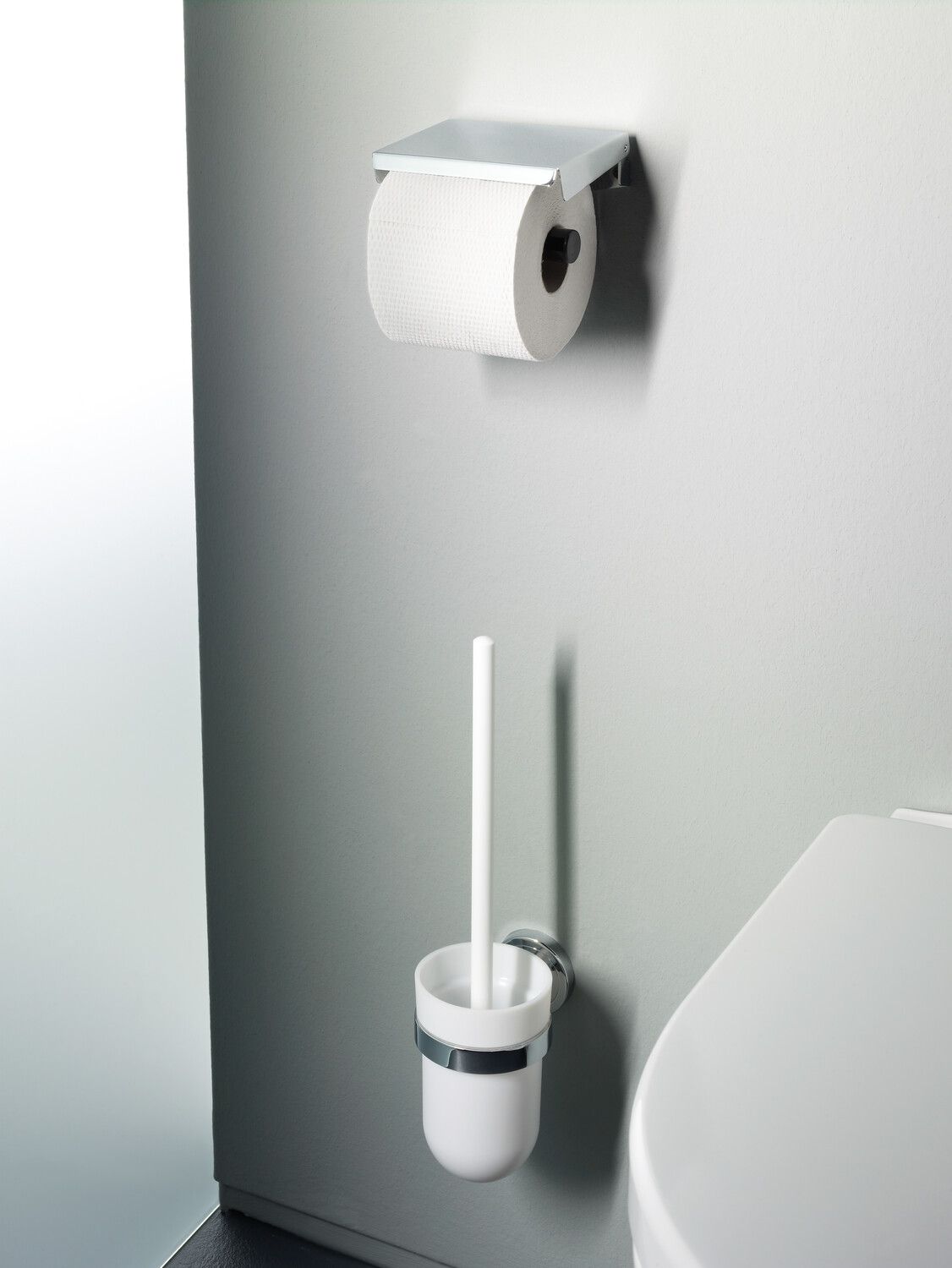 EMCO WC-Bürstengarnitur Polo chrom, Kristallglas satiniert, Stiel chrom