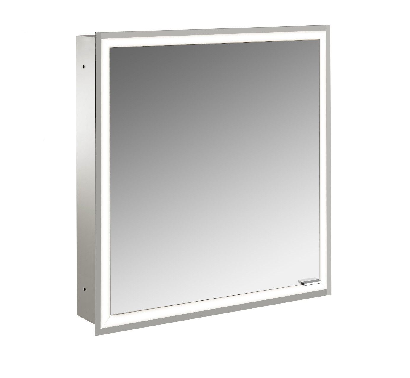 EMCO Unterputz-Lichtspiegelschrank prime 600x730mm, 1 Tür, Anschlag links, aluminium/weiss
