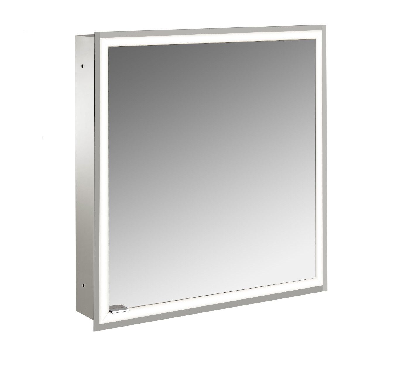 EMCO Unterputz-Lichtspiegelschrank prime Facelift 600x730mm, 1 Tür, Anschlag rechts, aluminium/weiss