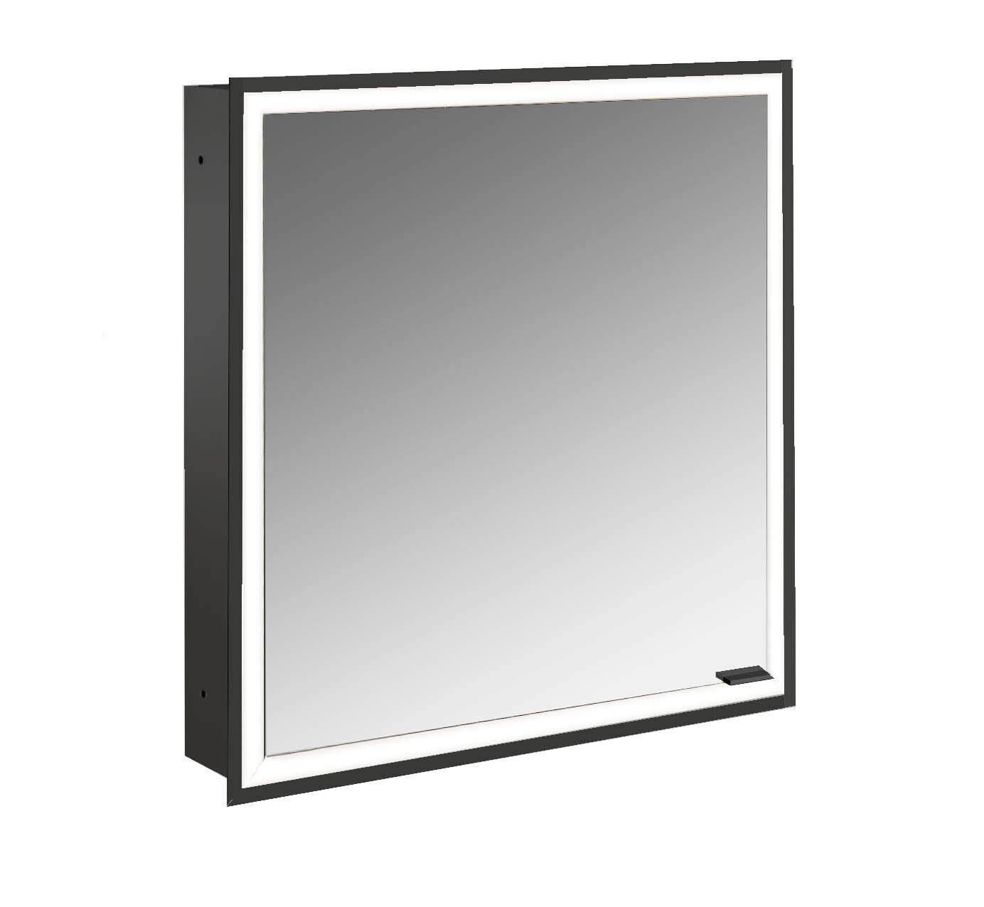 EMCO Unterputz-Lichtspiegelschrank prime Facelift 600x730mm, 1 Tür, Anschlag links, schwarz/spiegel