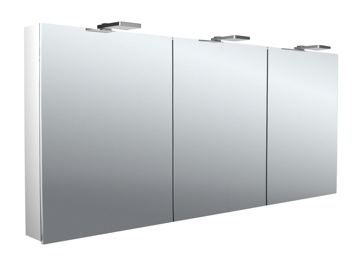 EMCO Aufputz-Lichtspiegelschrank flat 2 Style 1600x721mm, LED-Aufsatzleuchte, 3-türig, Aluminium