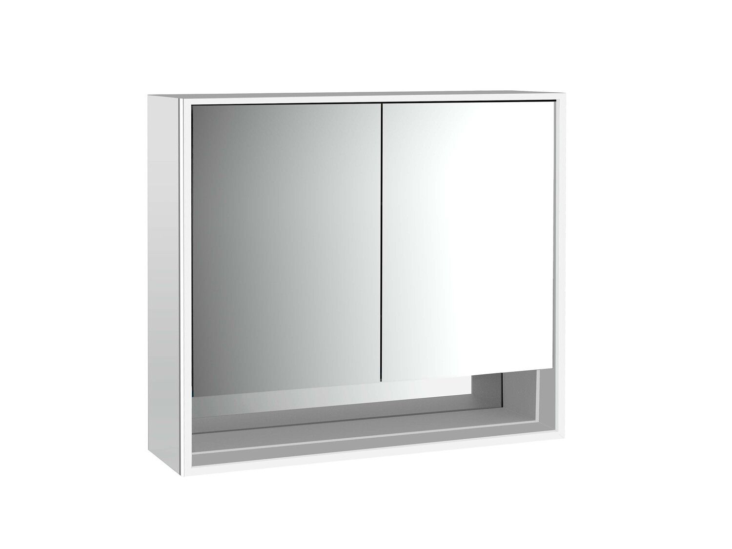 EMCO Aufputz-Lichtspiegelschrank Loft 800x733mm, mit Unterfach, LED, 2-türig, aluminium/spiegel