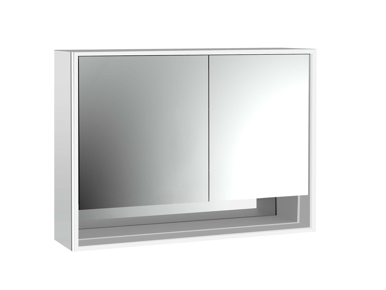 EMCO Aufputz-Lichtspiegelschrank Loft 1000x733mm mit Unterfach, LED, 2-türig breite Tür links, aluminium/spiegel
