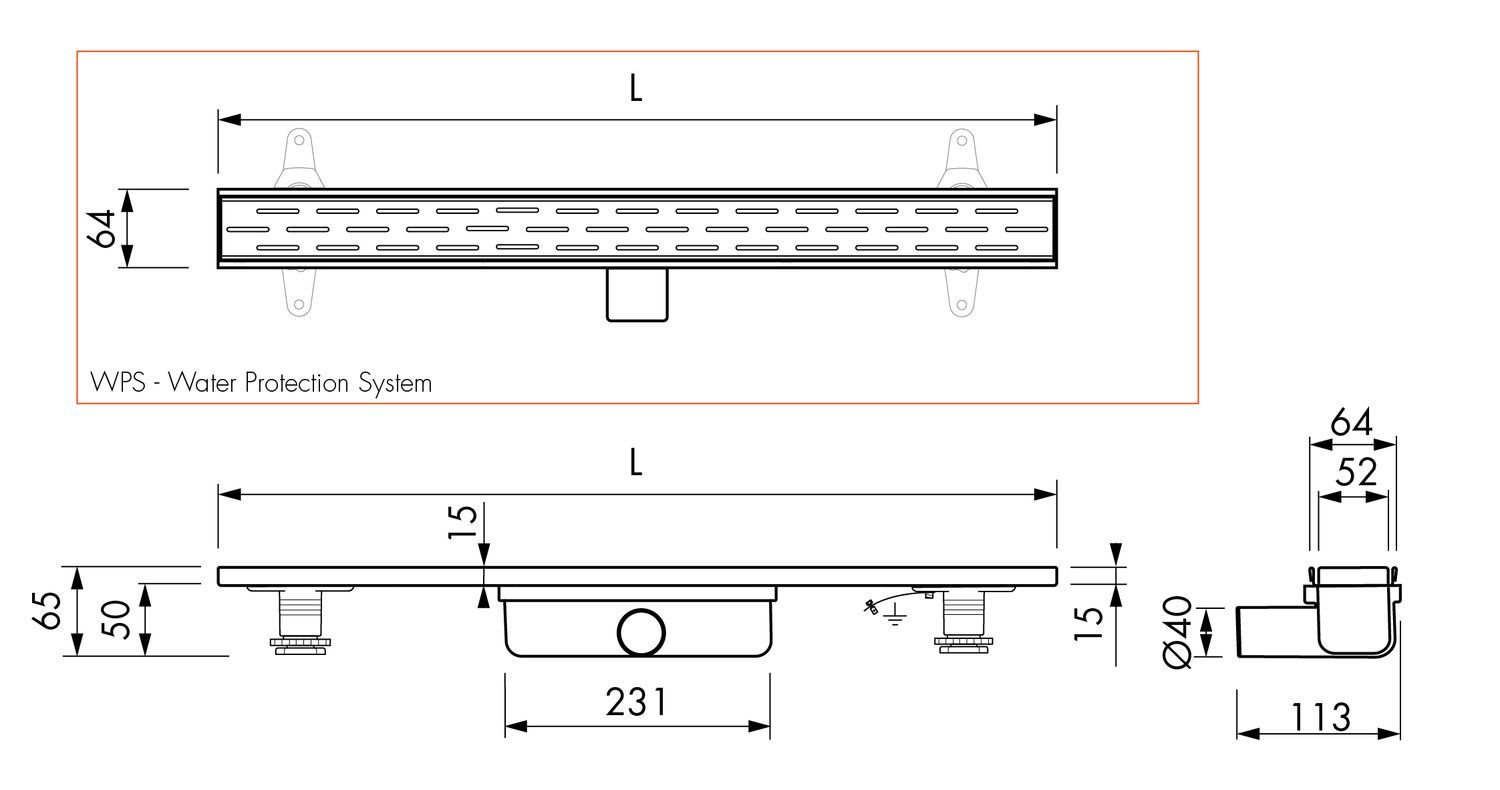 ESS Duschrinne Compact Clean FF 90cm, Sperrwasserhöhe 30mm, Komplettset