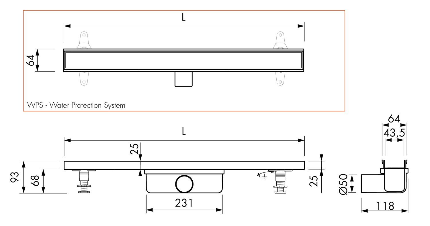 ESS Duschrinne Compact Clean FF Fliese 80cm, Sperrwasserhöhe 50mm, Komplettset