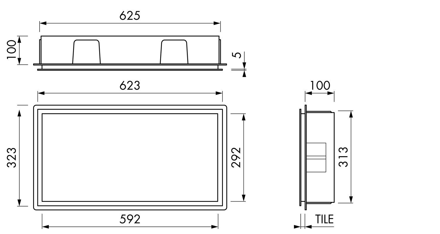 ESS Einbau-Schrank BOX 10 60 x 30 x 10 cm, Wandnische, Rahmen gebürstet, Edelstahl