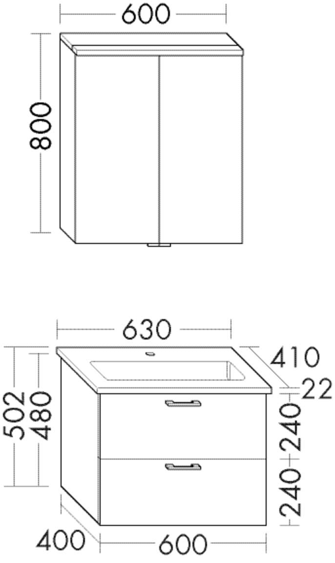 Burgbad Nurro Pure Express Spiegelschrank-Set 63cm, mit Keramik-Waschtisch, Weiß Hochglanz