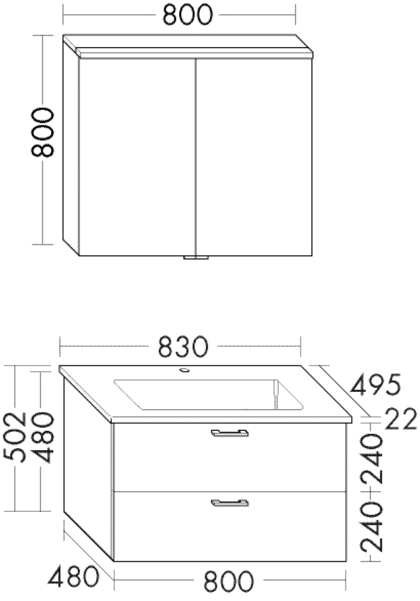Burgbad Nurro Pure Express Spiegelschrank-Set 83cm, mit Keramik-Waschtisch, Eiche Dekor Cashmere