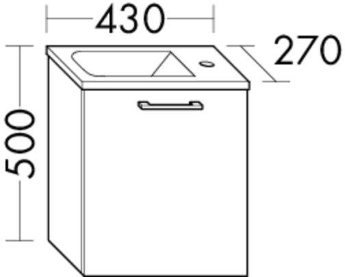 Burgbad Nurro Pure Express Waschtisch-Unterschrank-Set 43cm, 1 Tür, rechts, Keramik-Waschtisch, alpinweiss, Weiß Hochglanz