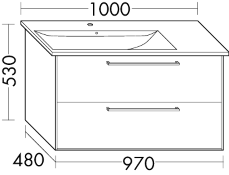 Burgbad Osera Waschtisch-Unterschrank 97x53x48cm, rechts, 1 Schublade/1 Auszug, Dunkelgrau Hochglanz