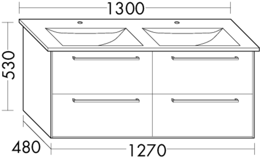 Burgbad Osera Waschtisch-Unterschrank 127x53x48cm, 2 Schubladen/2 Auszüge, Schilf matt
