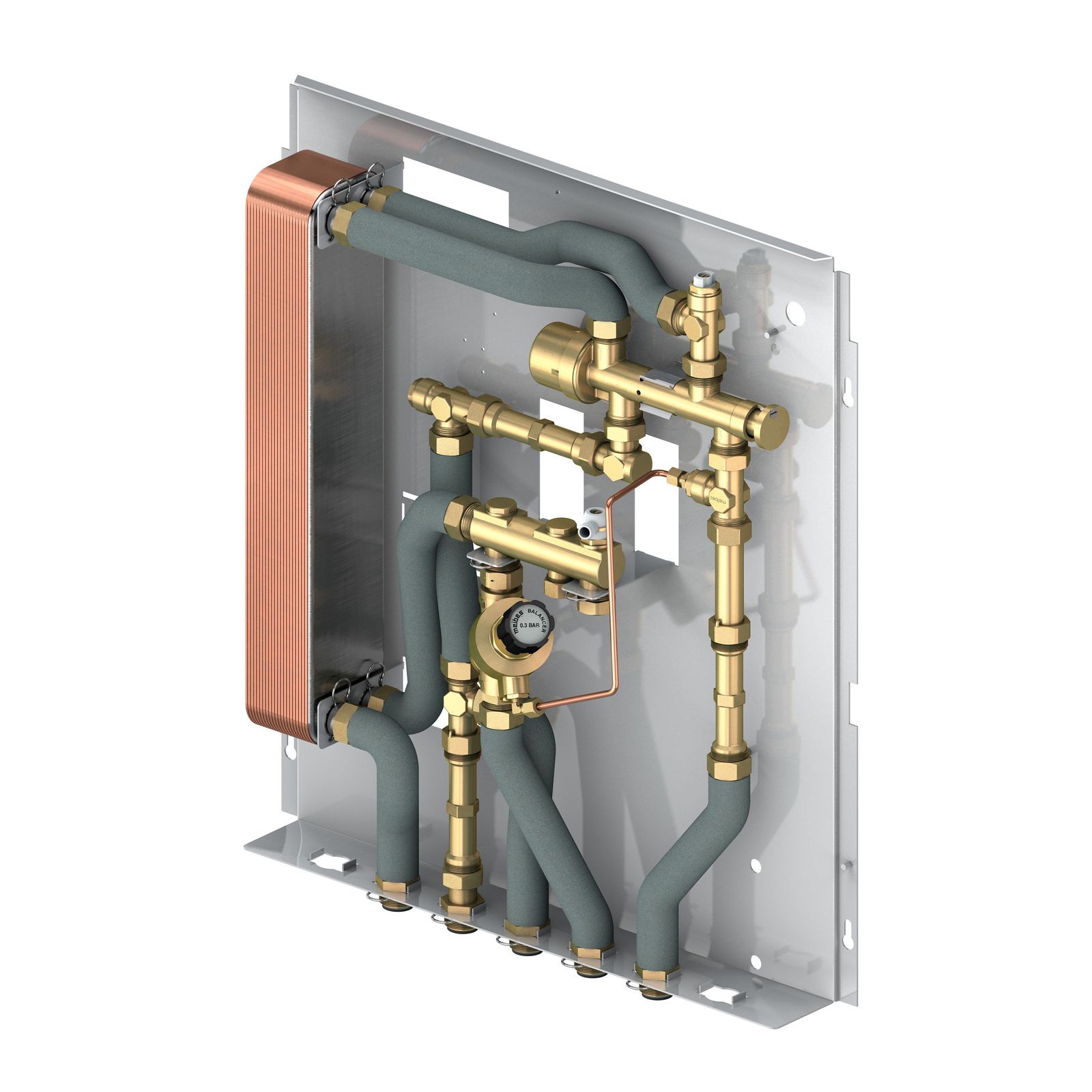 Flamco Wohnungsstation Logovital mit Zirkulationsbrücke, mit Balancer, 480mm breit