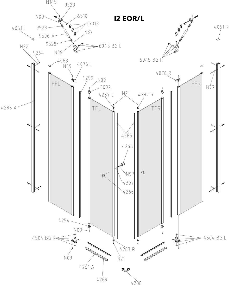 FORMAT Basic Ganzglas-Pendeltür-Eckeinstiegshälfte 750 x 1850 mm, silbermatt, Echtglas klar, rechts