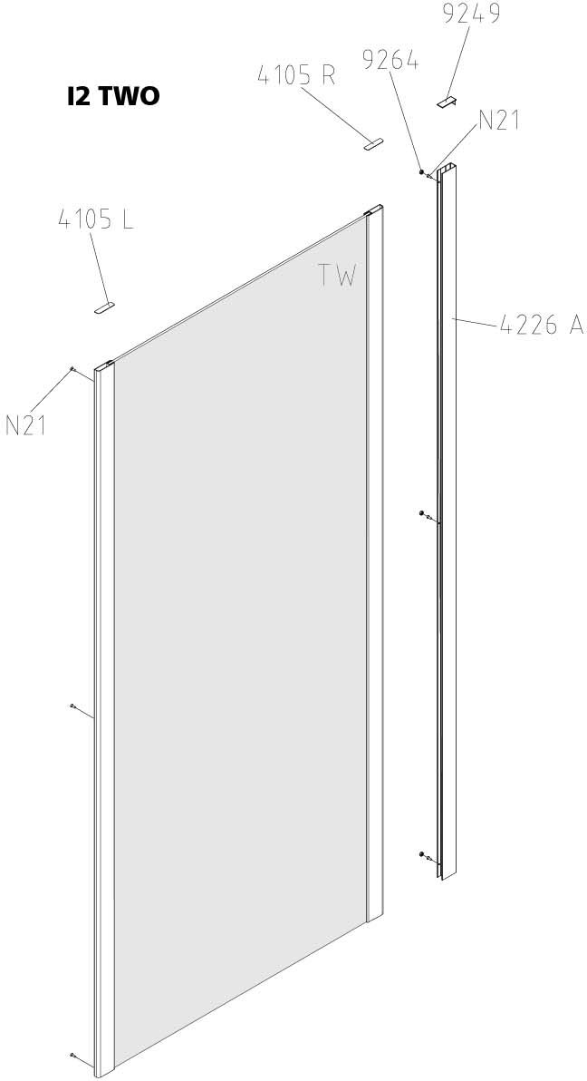 FORMAT Basic Ganzglas-Seitenwand 750 x 1850 mm, silbermatt, Echtglas klar
