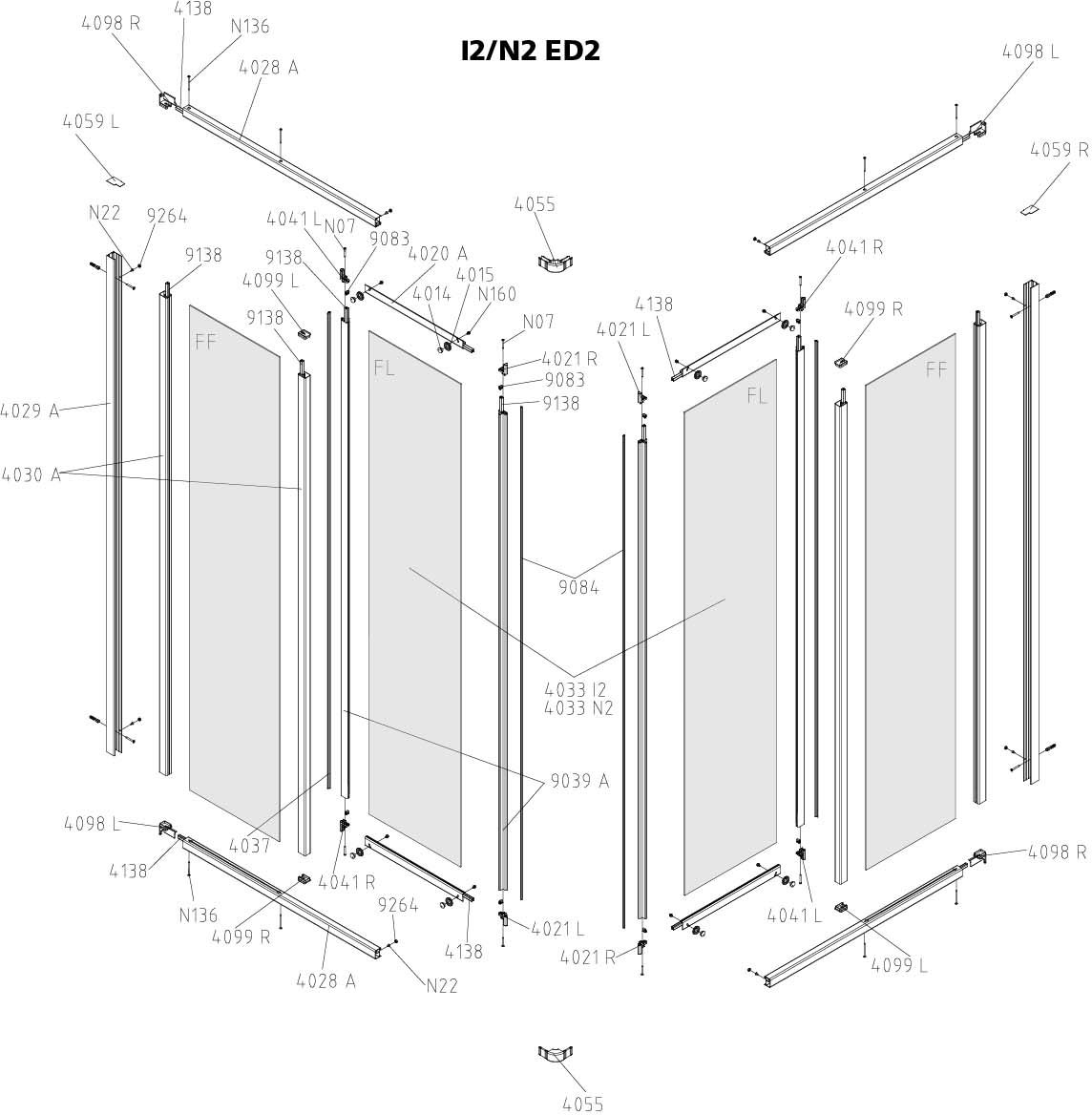 FORMAT Basic Gleittür-Eckeinstiegshälfte 2-tlg. silbermatt, 900 x 1850 mm, Kerolan Fontana