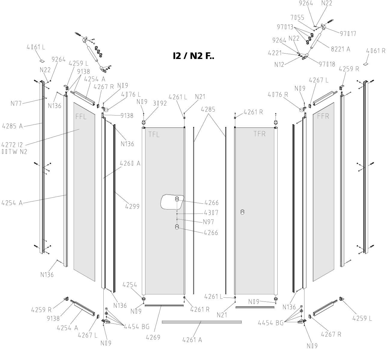 FORMAT Basic Pendeltür-Fünfeckduschkabine silbermatt, F43, 900 x 1850 mm, Kerolan Fontana