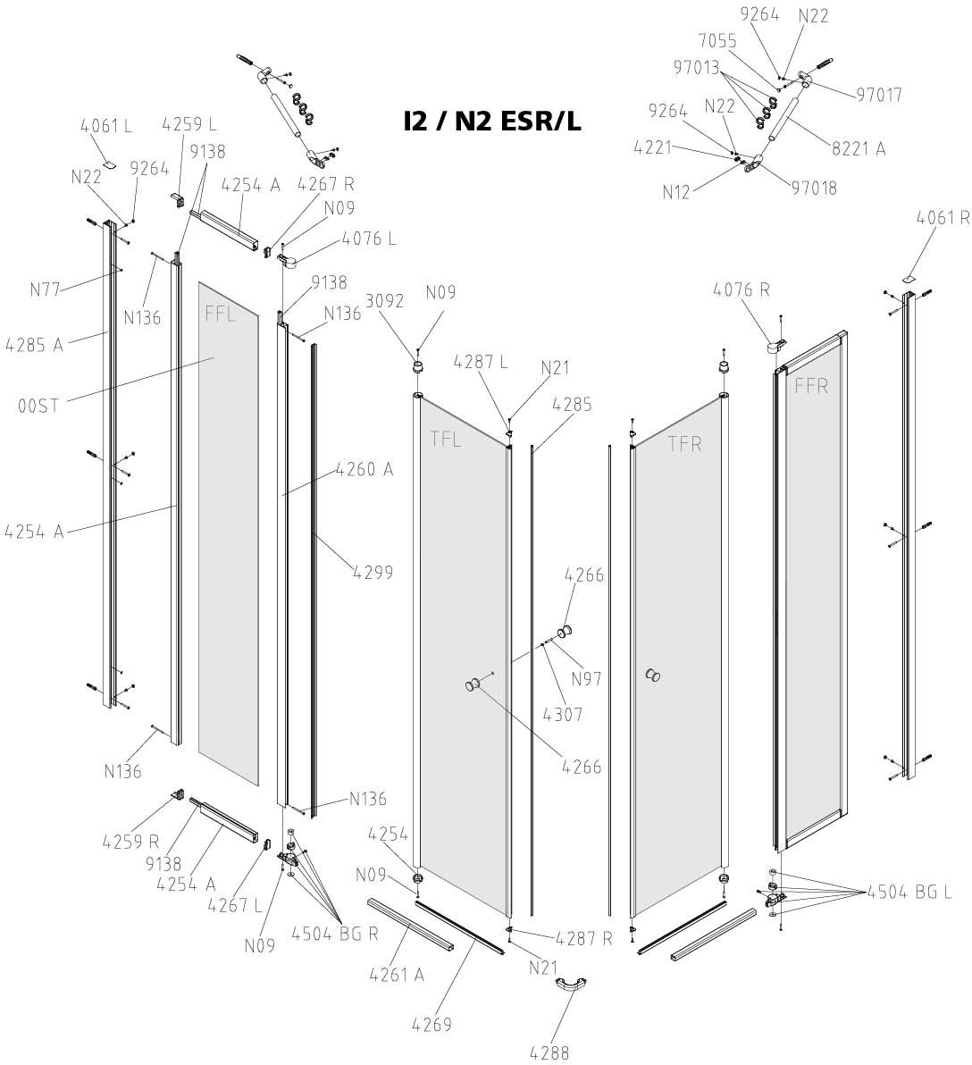 FORMAT Basic Pendeltür-Eckeinstiegshälfte 2-tlg. silbermatt, 900 x 1850 mm, Kerolan Fontana, links