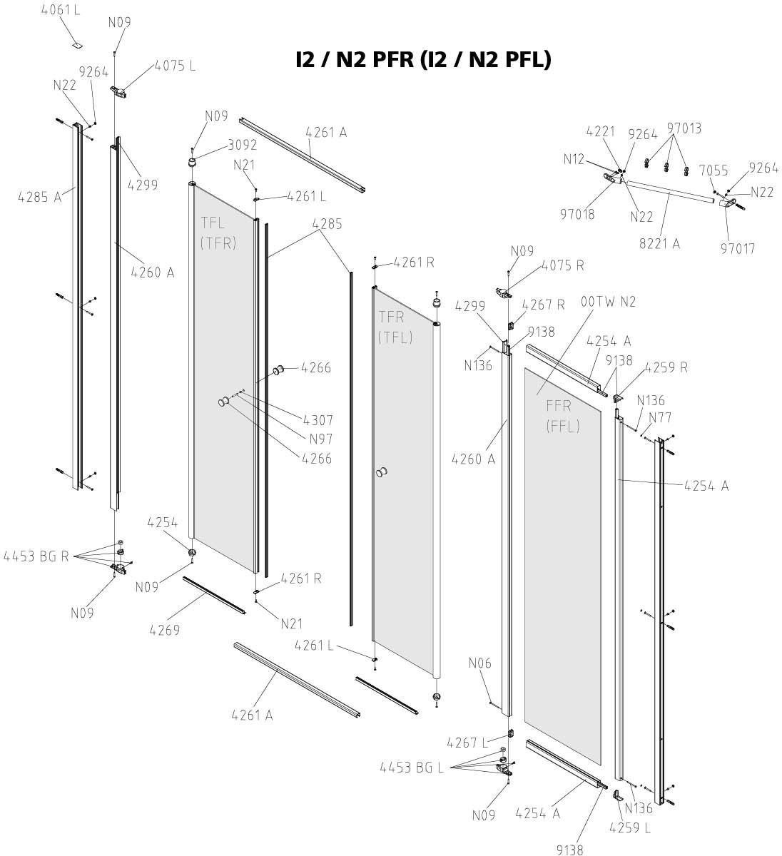 FORMAT Basic Pendeltür mit Festfeld silbermatt, 1300 x 1850 mm, Kerolan Fontana