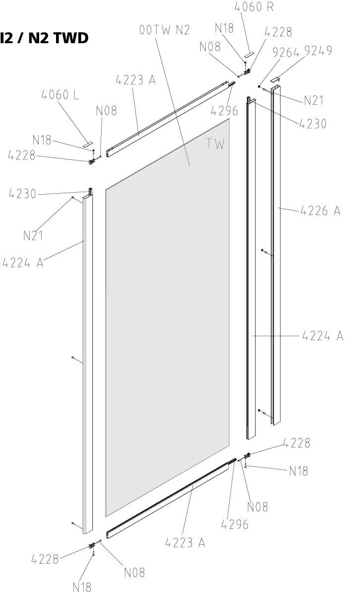 FORMAT Basic Seitenwand silbermatt, 900 x 1850 mm, Kerolan Fontana