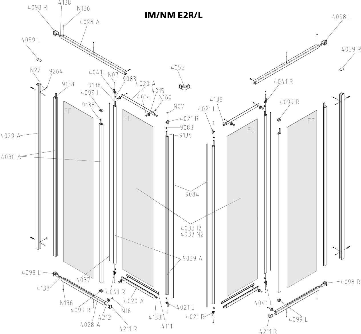 FORMAT Basic Gleittür-Eckeinstieg 2-tlg. silbermatt, 800 x 2000, bodenfrei, Kerolan Fontana, rechts
