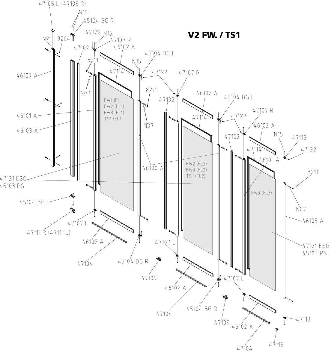 FORMAT Basic Pendelflügel silbermatt, 650 x 1400 mm, Kerolan Perl