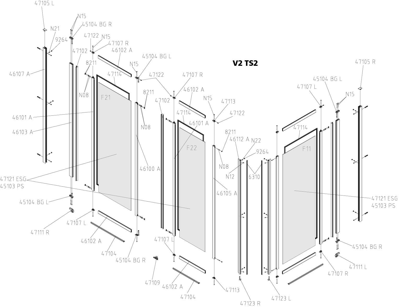 FORMAT Basic Faltwand 2- und 1-flügelig silbermatt, 740-763 x 1400 mm, Kerolan Perl