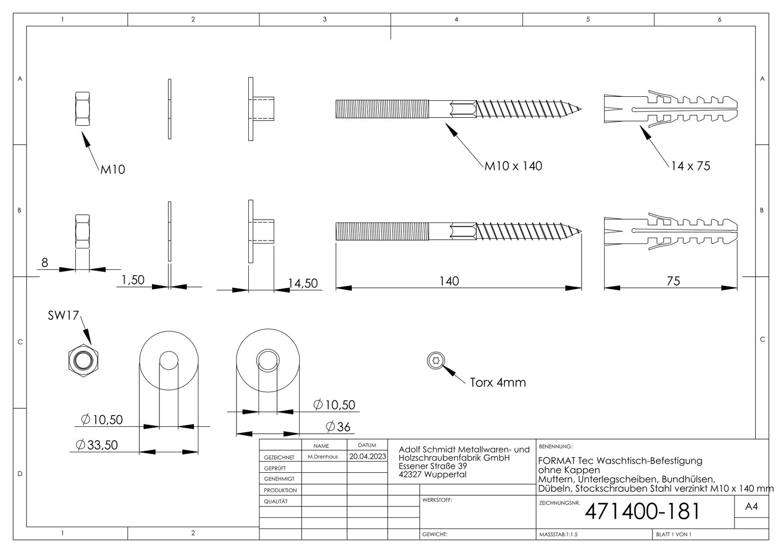 FORMAT Tec Waschtisch-Befestigung 10 x 140 mm