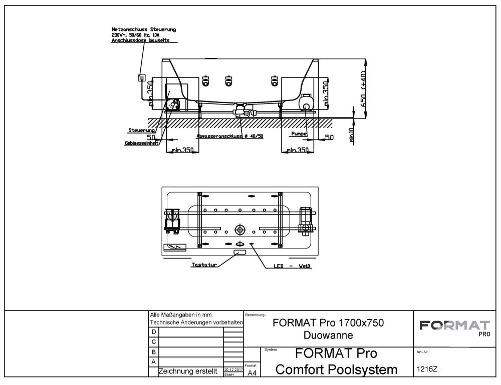 FORMAT Pro Poolwanne 170 x 75 cm, Comfort