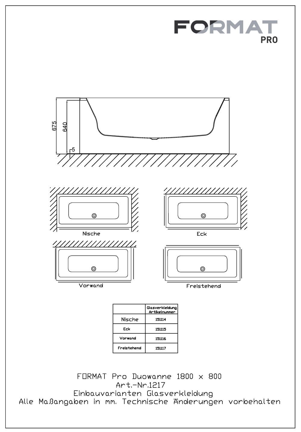 FORMAT Pro Glasverkleidung zu Duowanne 180 x 80 cm, schiefergrau, freistehend