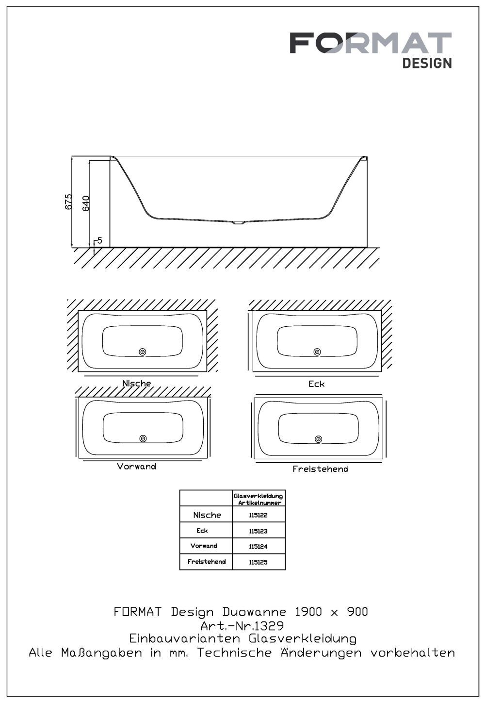FORMAT Design Glasverkleidung zu Duowanne 190 x 90 cm, weiß, für Ecke