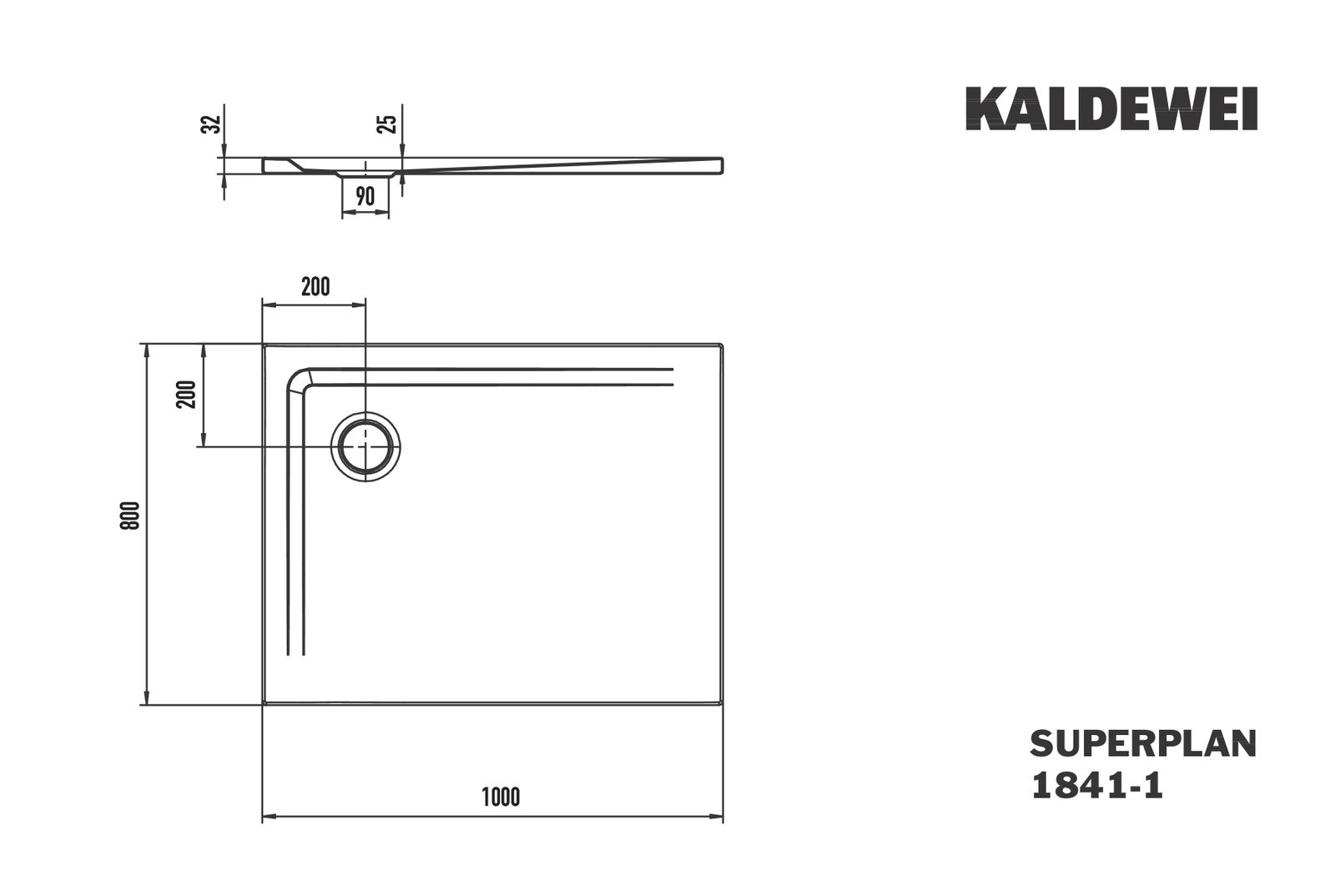 FORMAT Design Duschwanne 80 x 100 x 2,5 cm, warm grey 60, Stahl, rechteckig