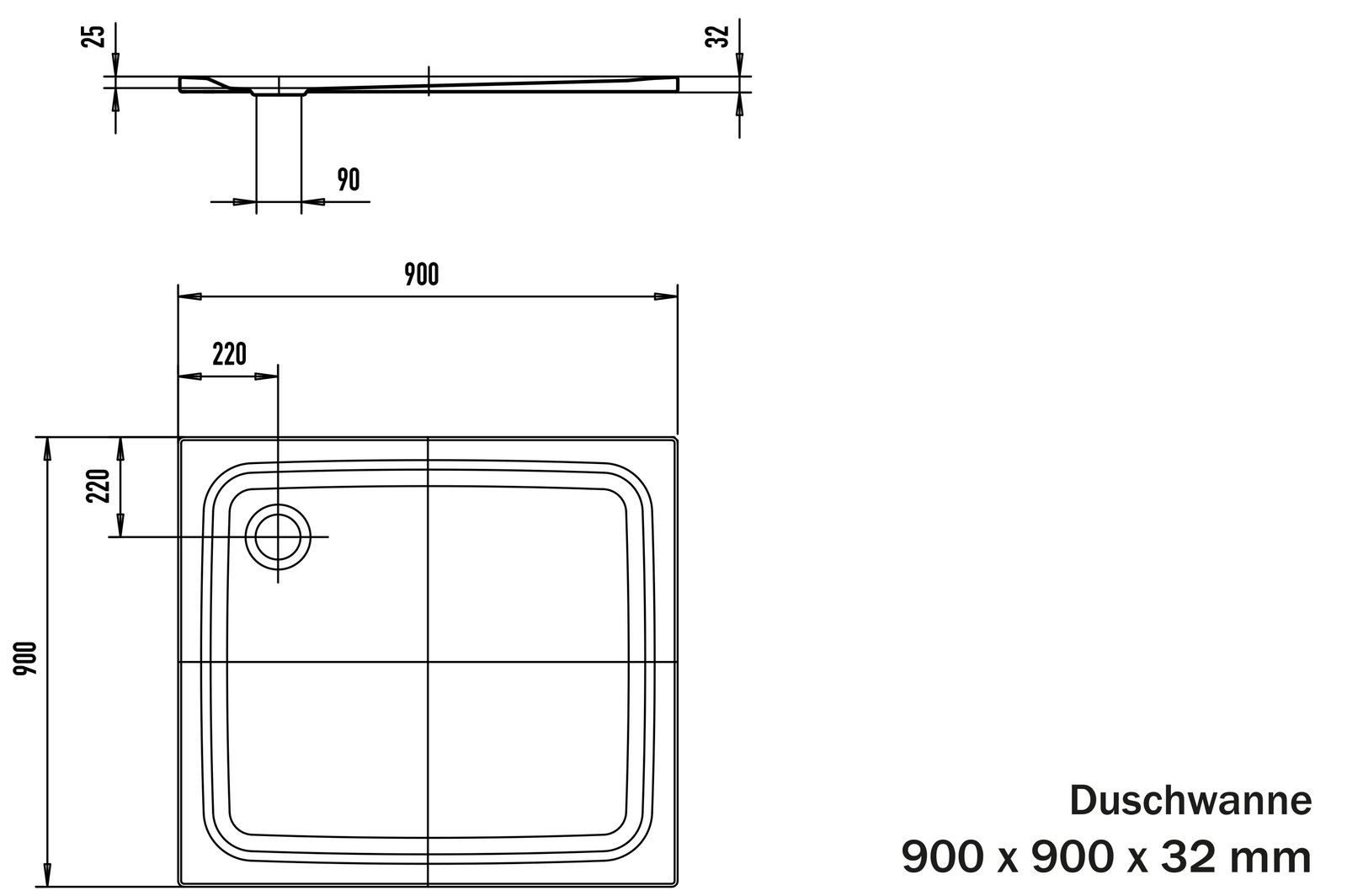 FORMAT Basic Stahl-Duschwanne mit Anti-Rutsch-Beschichtung, 90 x 90 x 2,5 cm, alpinweiß matt