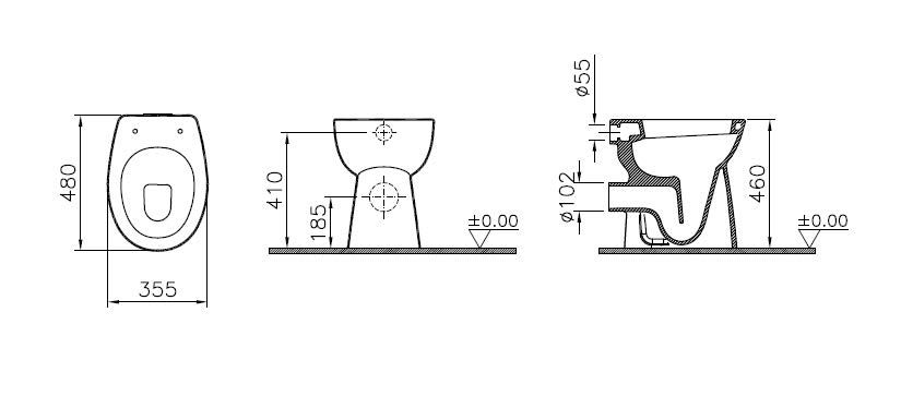 FORMAT Plus Stand-Flachspüler weiß, 35,5x48cm, Rollstuhlgerecht, AW, Keramikhöhe 46cm