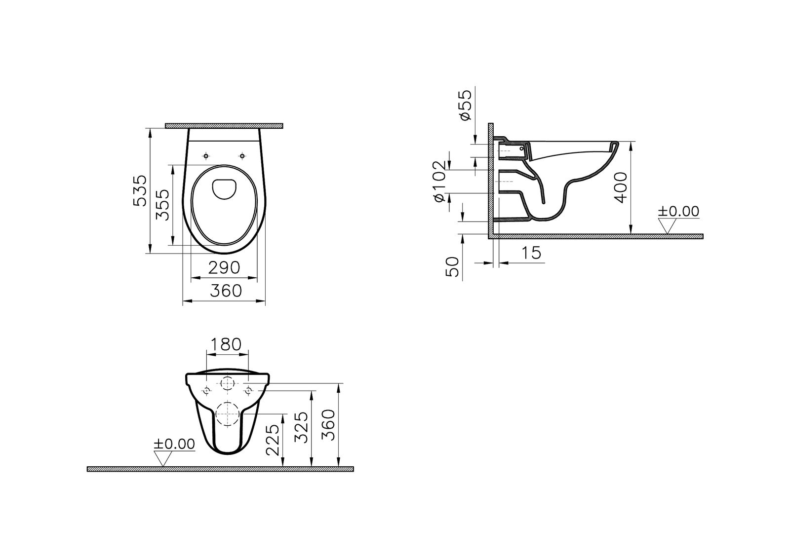 FORMAT Basic Wand-Tiefspül-WC 36 x 54 cm, weiß