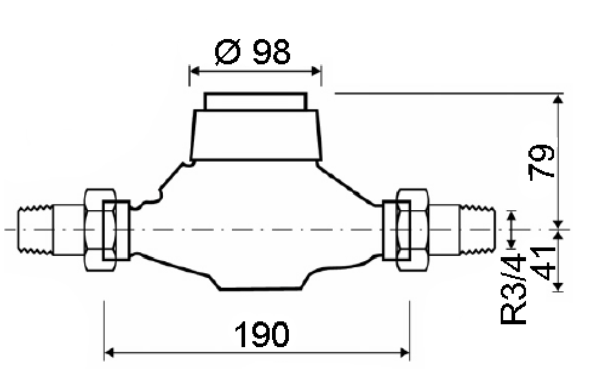 FORMAT Tec Mehrstrahl-Nassläufer K Q3 4,0 H, DN 20 (3/4"), waagrecht, 1" AG, 190mm