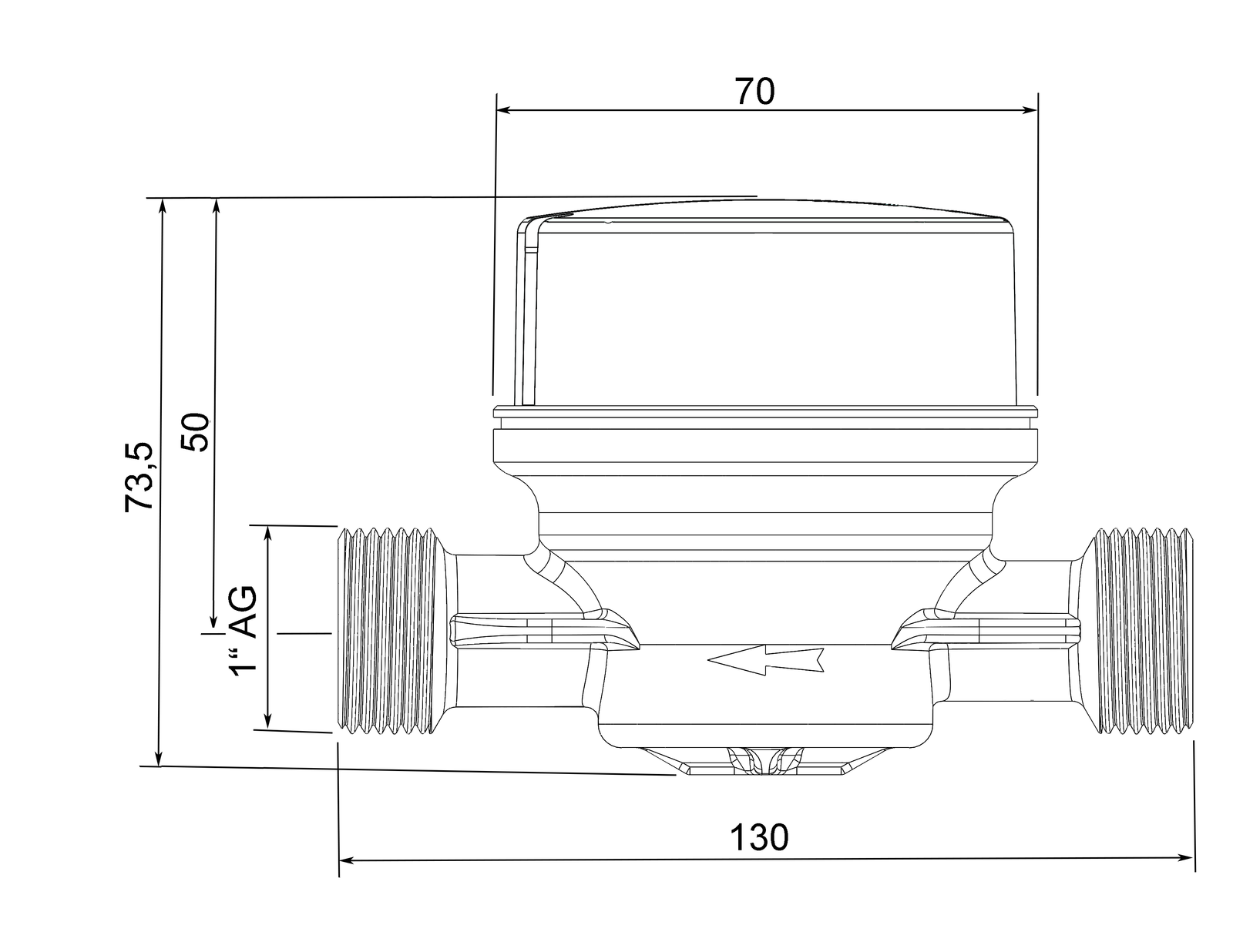 FORMAT Tec AP-Kaltwasserzähler smart M DN 20, 1" AG x 130 mm, Q3-2,5