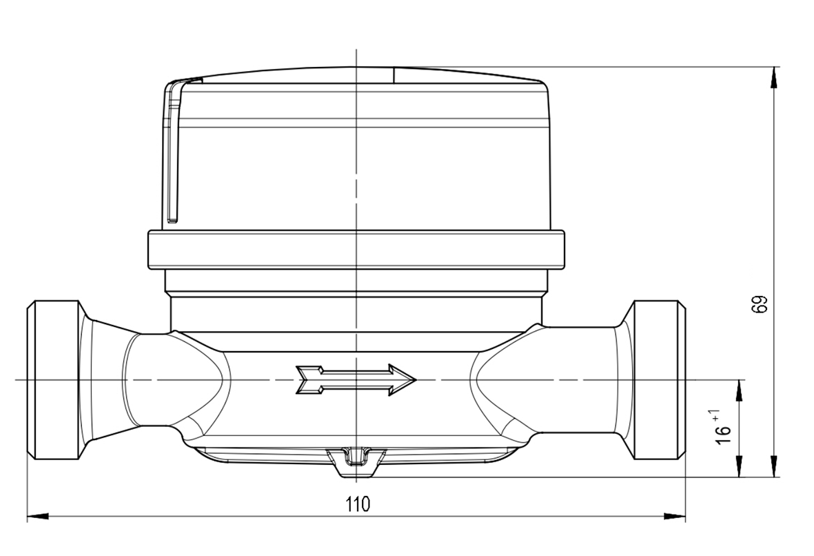 FORMAT Tec AP-Wasserzähler smart M G 3/4 x 110 mm, Q3-2,5, T90, kaltwarm