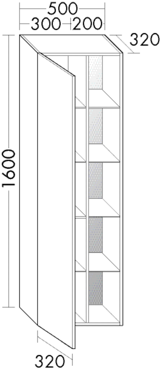 FORMAT Design Hochschrank HSES050 L 500x1600x320mm, 1 Tür links, weiß matt
