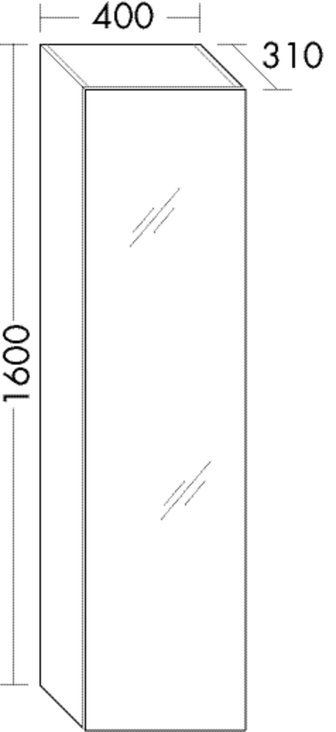 FORMAT Design Hochschrank HSGV040 R 400x1600x310mm, 1 Spiegeltür rechts, weiß matt