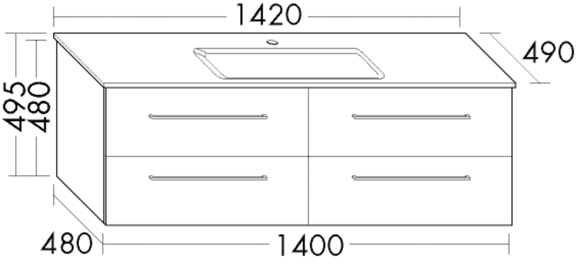 FORMAT Design Glaswaschtisch mit Unterschrank SEOI142 Breite 1420mm, 4 Auszüge, basaltgrau matt