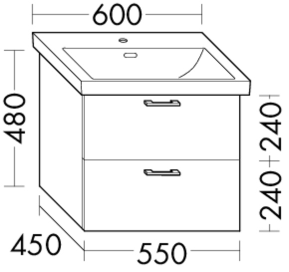 FORMAT Design Waschtisch-Unterschrank WXPO 550 x 480 x 450 mm, weiß Hochglanz, 1 Schublade/1 Auszug