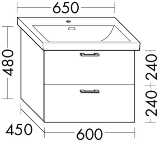 FORMAT Design Waschtisch-Unterschrank WXPO 600 x 480 x 450 mm, graphit softmatt, 1 Schublade/1 Auszug
